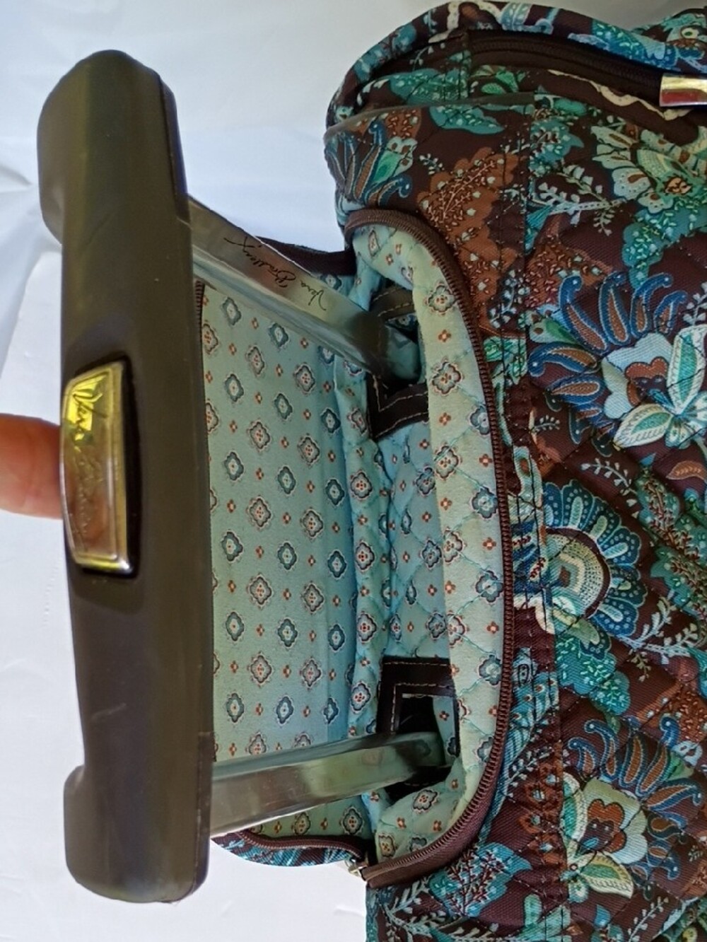 Vera Bradley Quilted Travel Bag Retired Java Blue 26" Rolling Duffle Luggage - Picture 15 of 16
